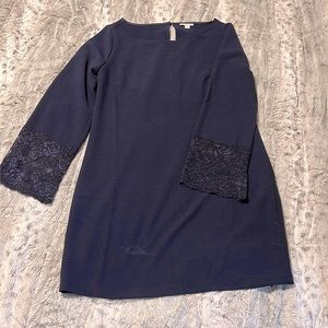 Navy Shift Dress with Lace cuffs